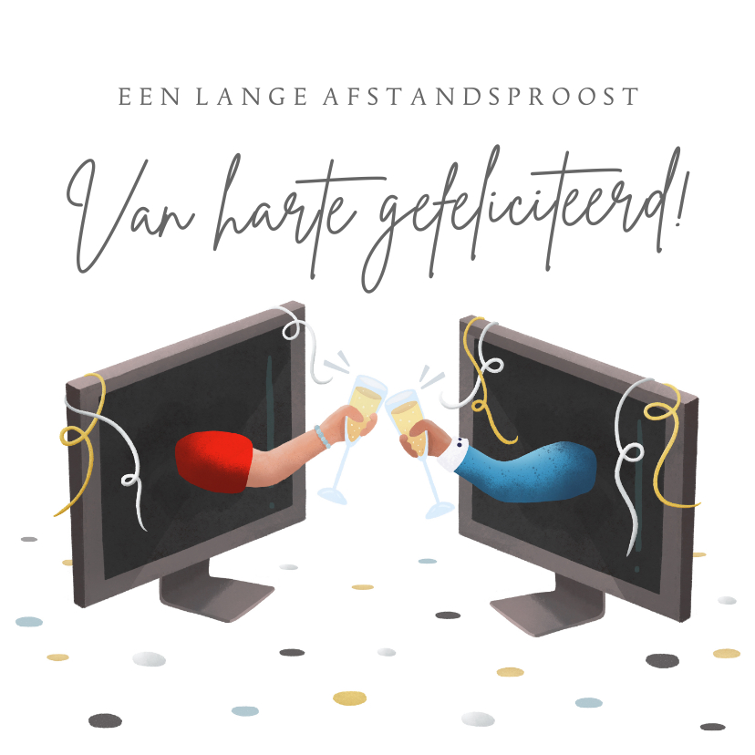 Felicitatiekaarten - Corona felicitatiekaart met een proost via de computer