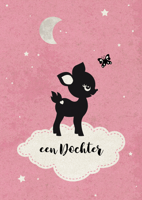 Dochter geboren baby hertje op wolkje - Felicitatiekaarten Felicitatiekaarten - Dochter geboren baby hertje op wolkje