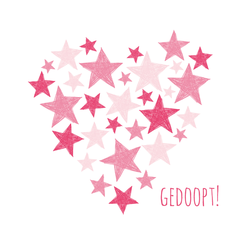 Felicitatiekaarten - Doopkaart roze sterren in hart