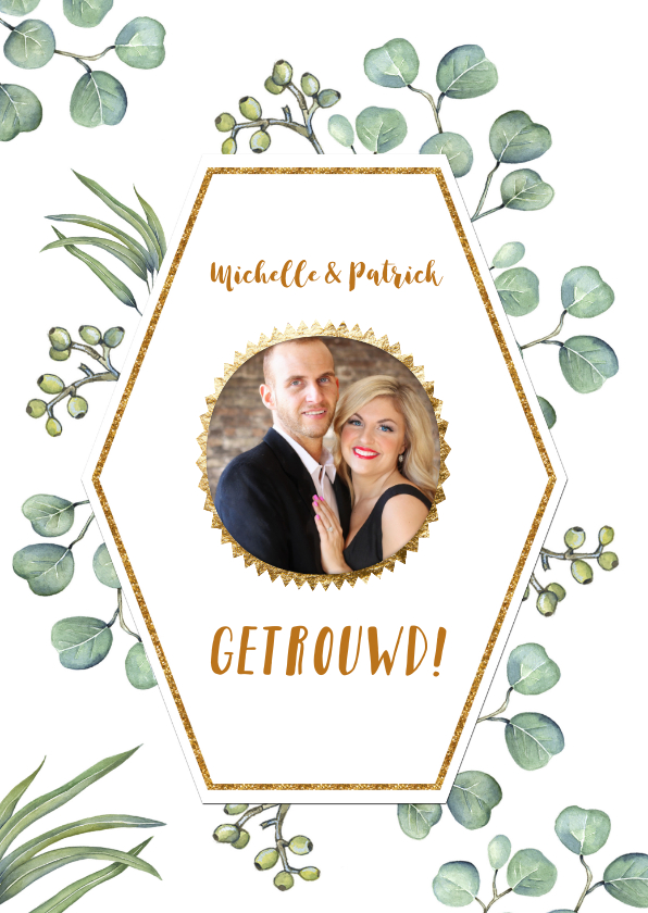 Feliciatie huwelijk euqalyptusblad - Felicitatiekaarten Felicitatiekaarten - Feliciatie huwelijk euqalyptusblad