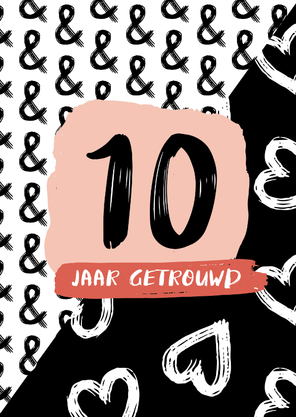 Felicitatiekaarten - Felicitatie 10 jaar getrouwd zwart-wit