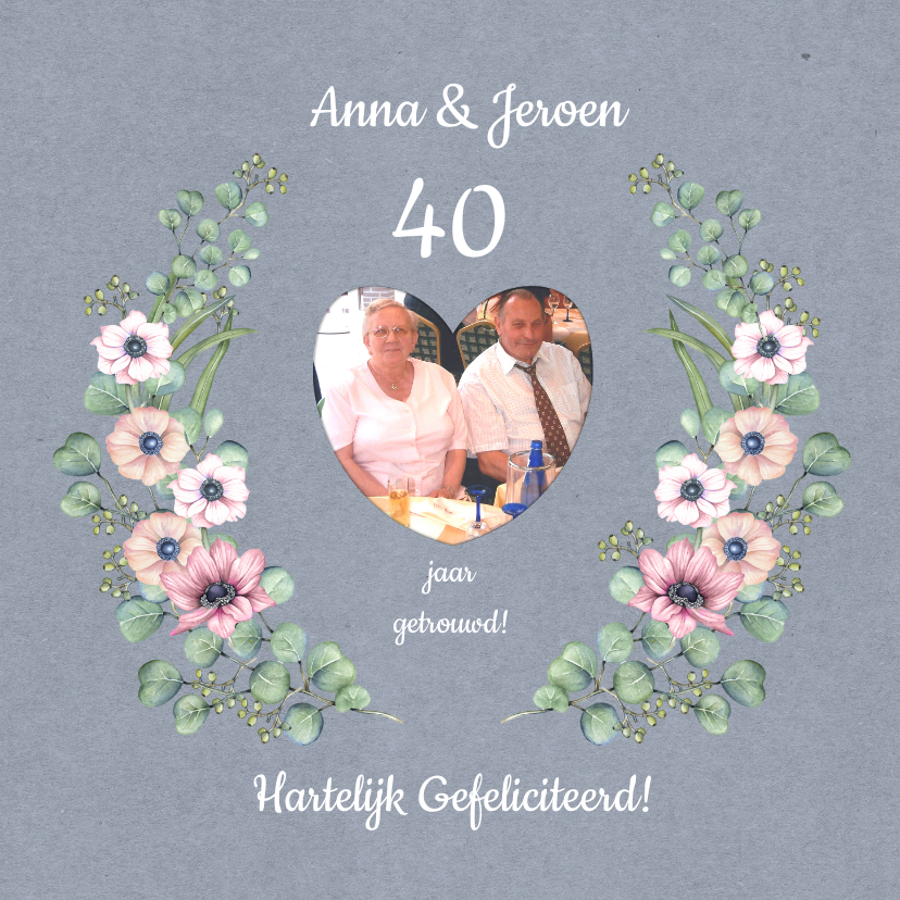 Felicitatie annemoon en eucalyptustakken - Felicitatiekaarten Felicitatiekaarten - Felicitatie annemoon en eucalyptustakken