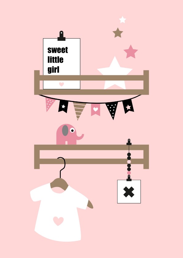 Felicitatiekaarten - Felicitatie - Babykamer plankjes roze