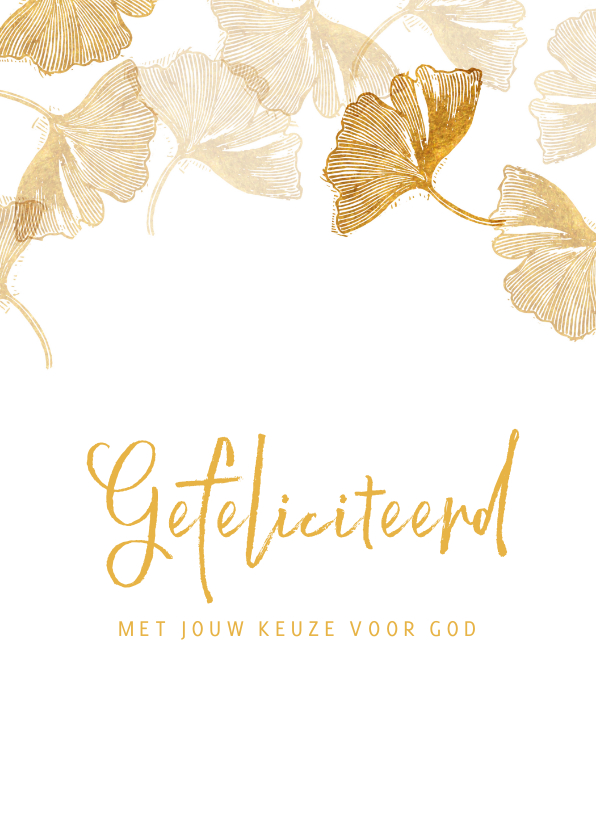 Felicitatiekaarten - Felicitatie belijdenis ginkgo bladeren met goud