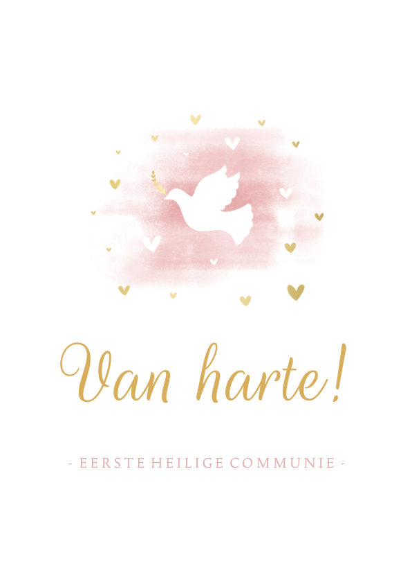 Felicitatiekaarten - Felicitatie communie duif met hartjes en waterverf