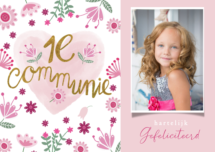 Felicitatie communie roze hart - Felicitatiekaarten Felicitatiekaarten - Felicitatie communie roze hart