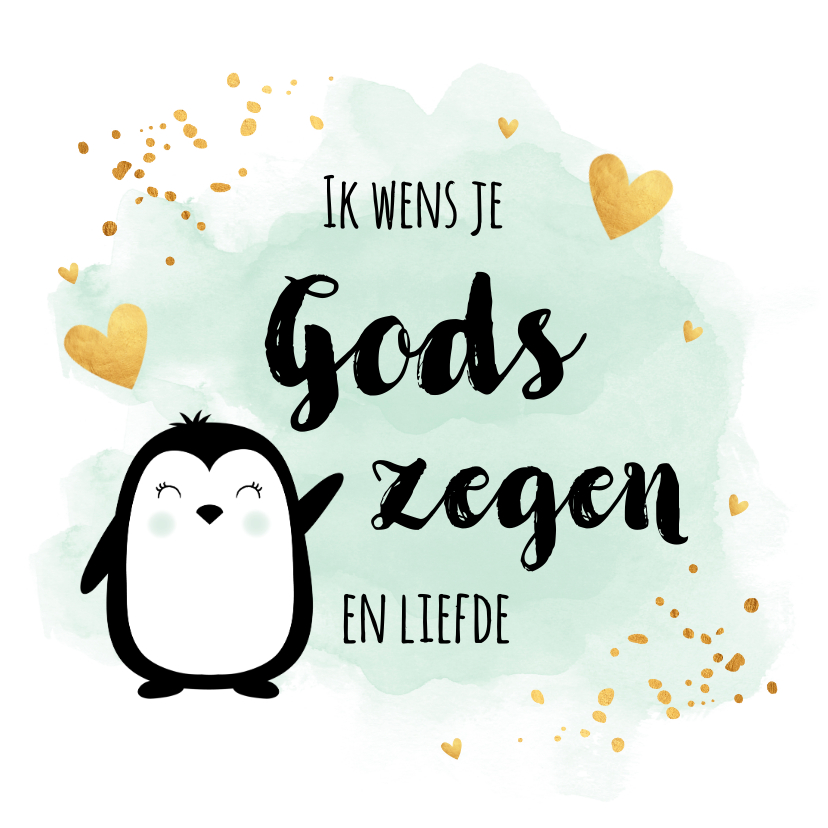 Felicitatie communie waterverf mintgroen pinguïn - Felicitatiekaarten Felicitatiekaarten - Felicitatie communie waterverf mintgroen pinguïn