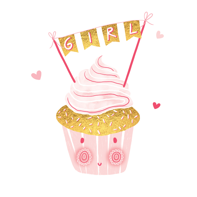 Felicitatiekaarten - Felicitatie dochter happy cupcake roze