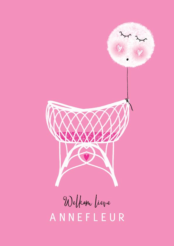 Felicitatie dochter wiegje ballon roze - Felicitatiekaarten Felicitatiekaarten - Felicitatie dochter wiegje ballon roze