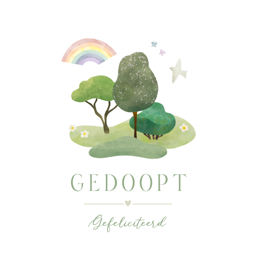 Felicitatiekaarten - Felicitatie doop bomen regenboog en duifje