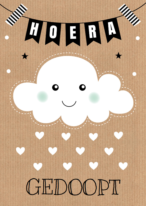 Felicitatie doop wolk hartjes kraft - Felicitatiekaarten Felicitatiekaarten - Felicitatie doop wolk hartjes kraft