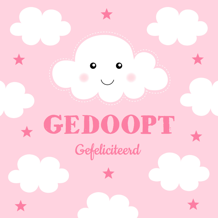 Felicitatiekaarten - Felicitatie doop wolkjes roze