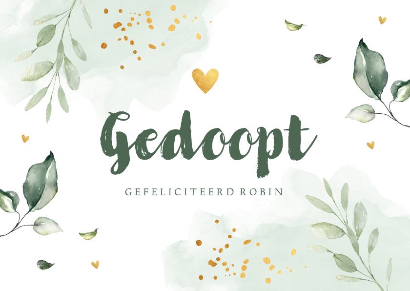 Felicitatie doopsel jongen botanische bladeren groen - Felicitatiekaarten Felicitatiekaarten - Felicitatie doopsel jongen botanische bladeren groen