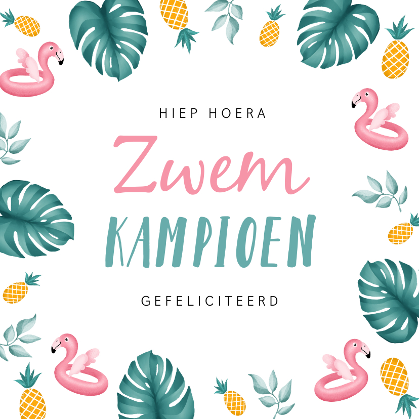 Felicitatiekaarten - Felicitatie flamingo ananas meisje