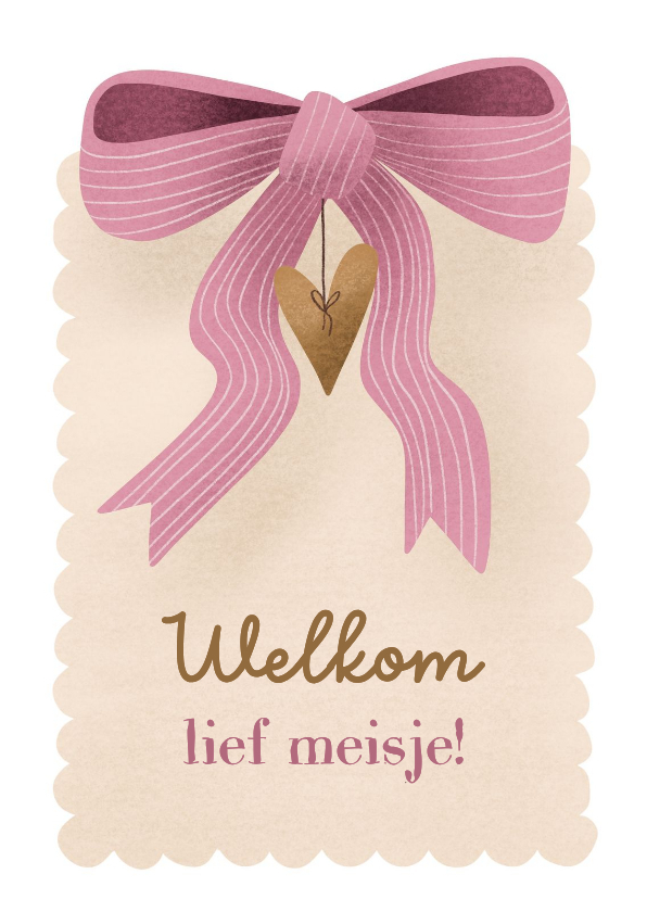 Felicitatie geboorte dochter met roze strik en hartje - Felicitatiekaarten Felicitatiekaarten - Felicitatie geboorte dochter met roze strik en hartje