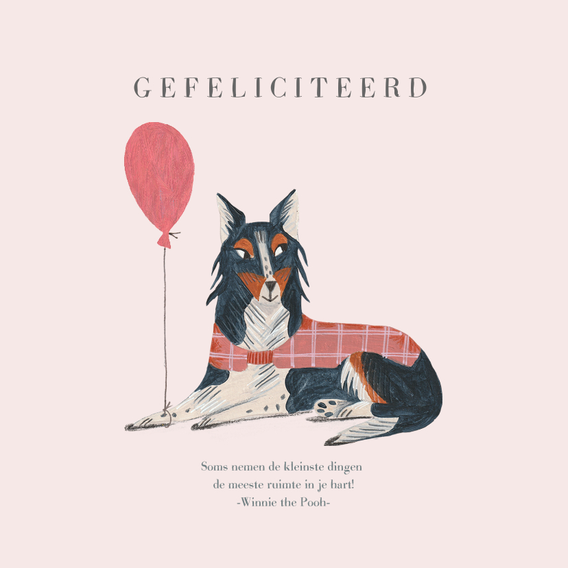 Felicitatie geboorte hond met ballon - Felicitatiekaarten Felicitatiekaarten - Felicitatie geboorte hond met ballon