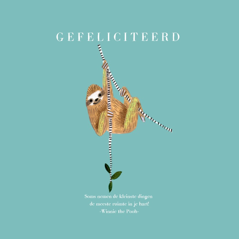 Felicitatiekaarten - Felicitatie geboorte jongen dieren jungle luiaard