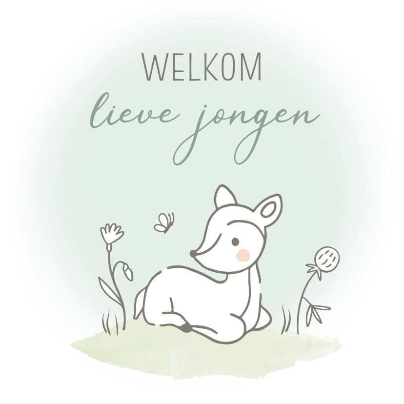 Felicitatiekaarten - Felicitatie geboorte - jongen hertje liggend vlinder