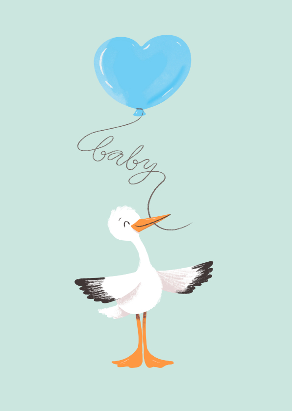 Felicitatie geboorte jongen ooievaar met ballon - Felicitatiekaarten Felicitatiekaarten - Felicitatie geboorte jongen ooievaar met ballon