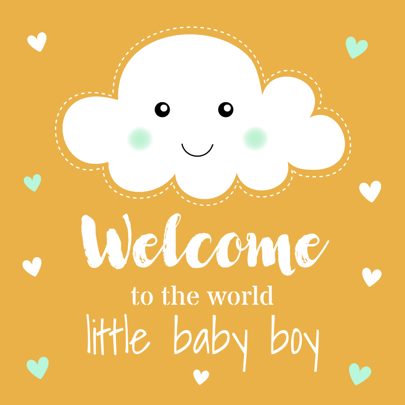 Felicitatiekaarten - Felicitatie geboorte jongen wolkje okergeel
