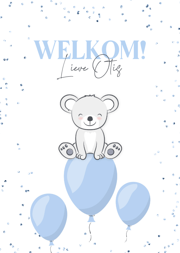 Felicitatiekaarten - Felicitatie geboorte jongetje koala op ballon met confetti
