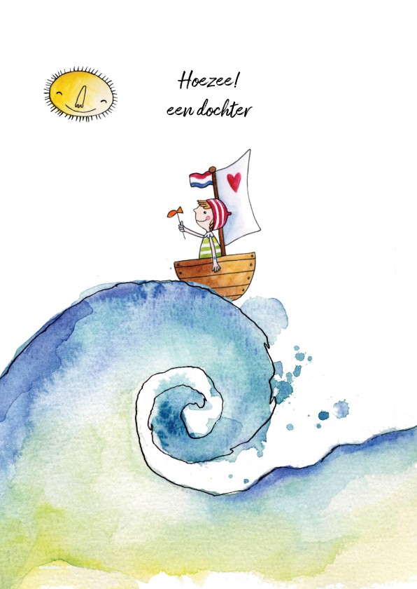 Felicitatiekaarten - Felicitatie geboorte meisje illustratie bootje zee