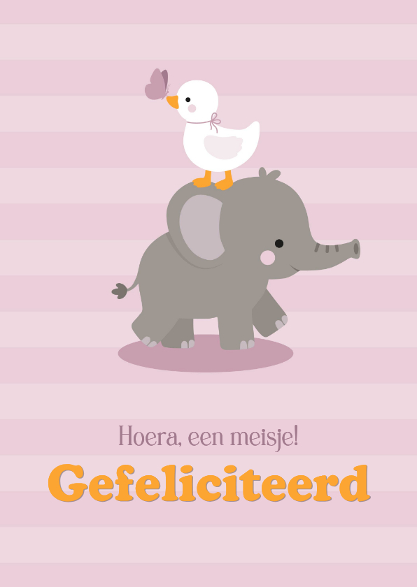 Felicitatiekaarten - Felicitatie geboorte meisje met olifant en eendje