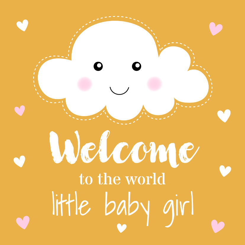 Felicitatiekaarten - Felicitatie geboorte meisje wolkje okergeel