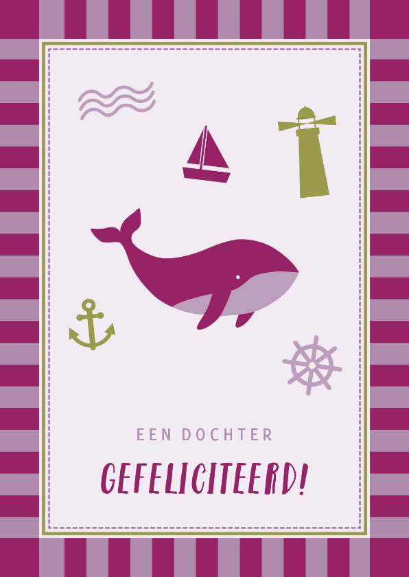 Felicitatiekaarten - Felicitatie geboorte met walvisje, vuurtoren en kader