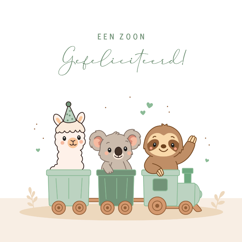 Felicitatiekaarten - Felicitatie geboorte treintje met drie dieren