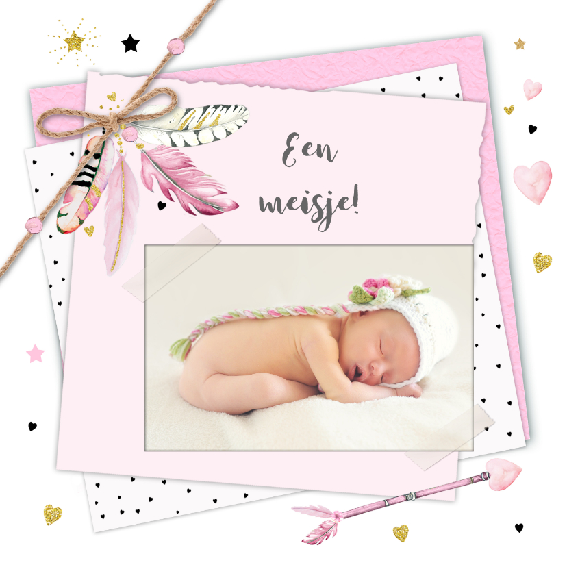 Felicitatiekaarten - Felicitatie geboorte veren papier