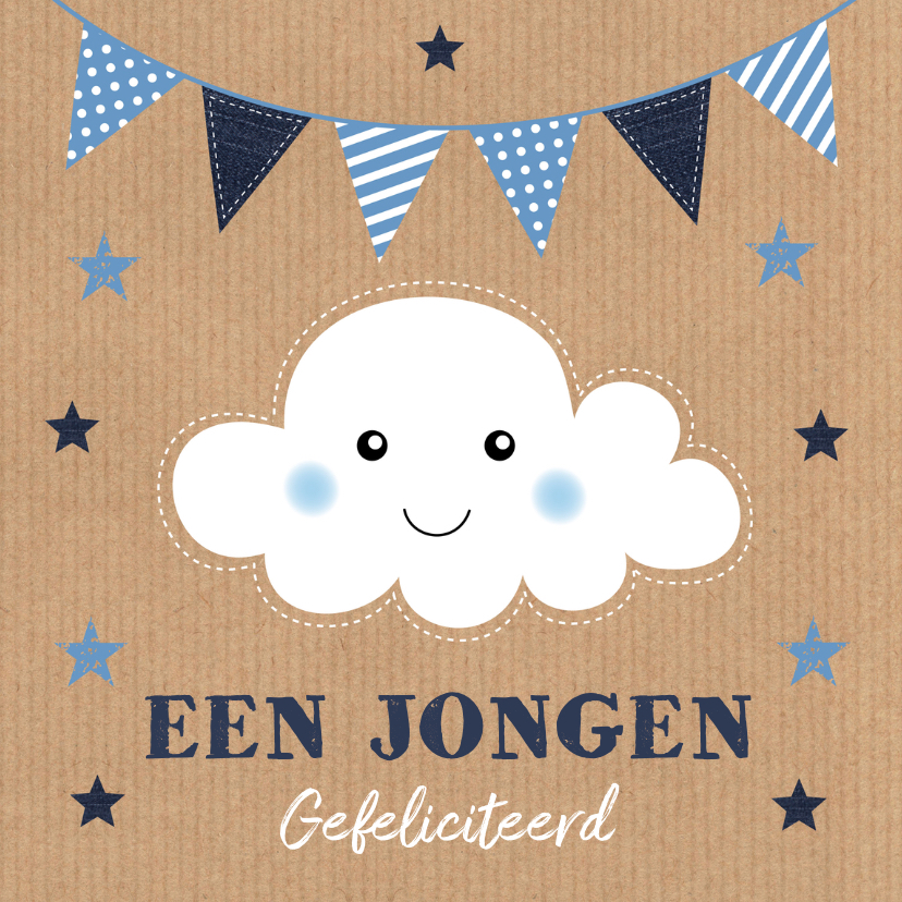 Felicitatie geboorte wolk slinger Kraft jongen - Felicitatiekaarten Felicitatiekaarten - Felicitatie geboorte wolk slinger Kraft jongen