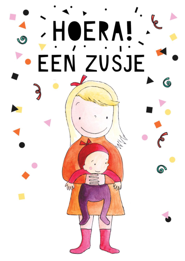 Felicitatiekaarten - Felicitatie geboorte zusje illustratie baby meisje