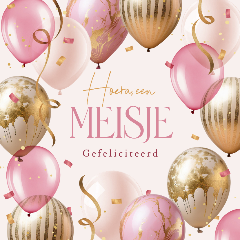 Felicitatie geboorte zwanger meisje ballonnen confetti roze - Felicitatiekaarten Felicitatiekaarten - Felicitatie geboorte zwanger meisje ballonnen confetti roze