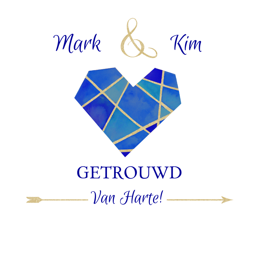 Felicitatiekaarten - Felicitatie huwelijk blauw hart