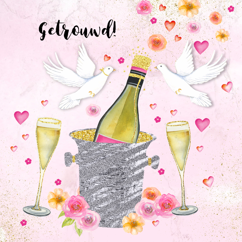Felicitatiekaarten - Felicitatie huwelijk champagne