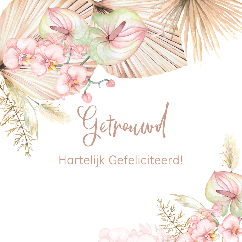 Felicitatiekaarten - Felicitatie huwelijk droogbloemen orchidee