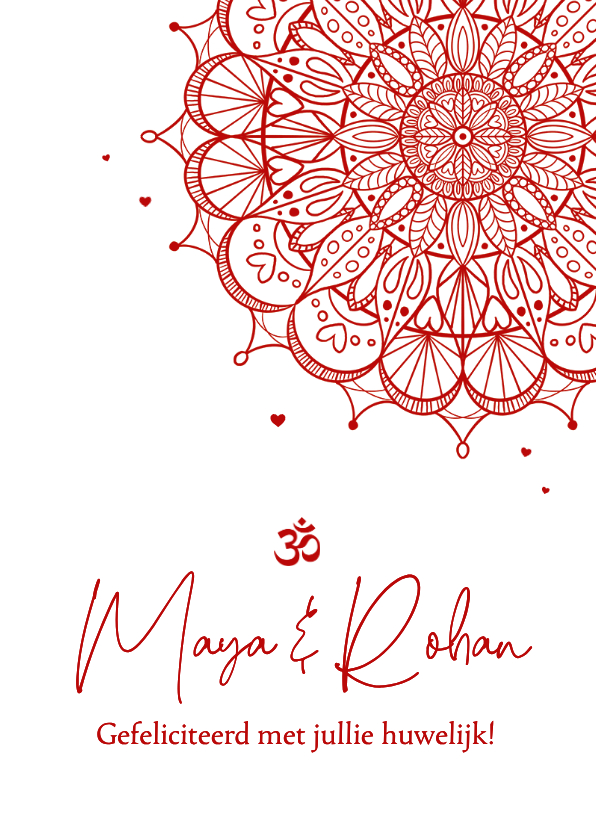 Felicitatiekaarten - Felicitatie huwelijk Hindoestaans rood mandala hartjes