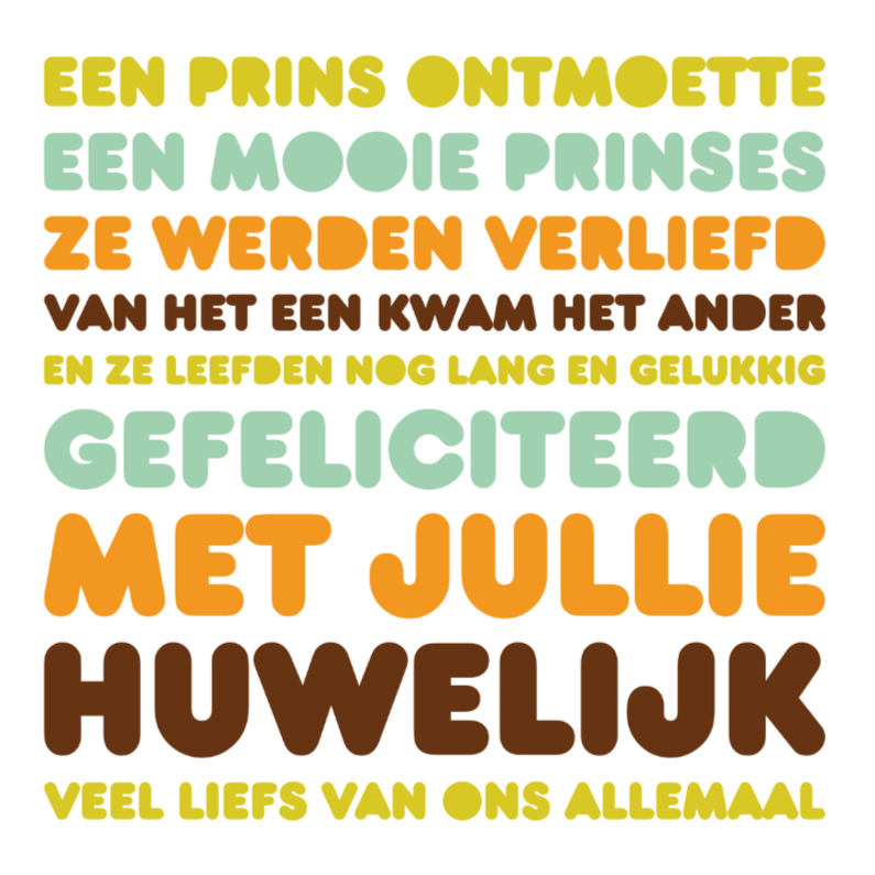 Felicitatie Huwelijk Letters Prins(es) - Felicitatiekaarten Felicitatiekaarten - Felicitatie Huwelijk Letters Prins(es)