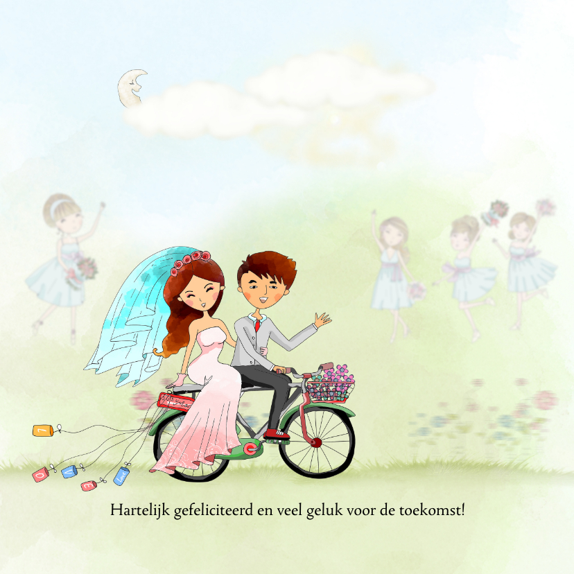 Felicitatie huwelijk met fiets - Felicitatiekaarten Felicitatiekaarten - Felicitatie huwelijk met fiets