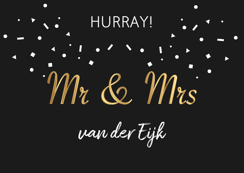 Felicitatiekaarten - Felicitatie huwelijk mr & mrs goud