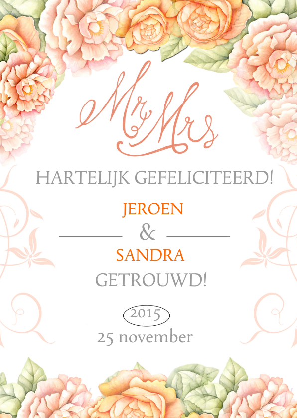 Felicitatiekaarten - felicitatie huwelijk rozen 