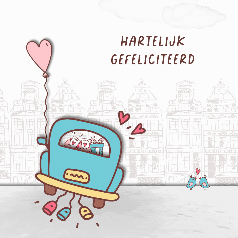 Felicitatiekaarten - Felicitatie huwelijk trouwauto-blikken