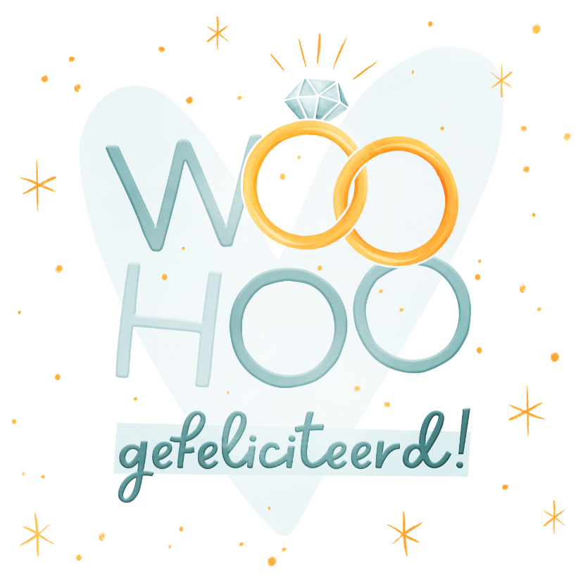 Felicitatiekaarten - Felicitatie huwelijk woohoo ringen met hartjes