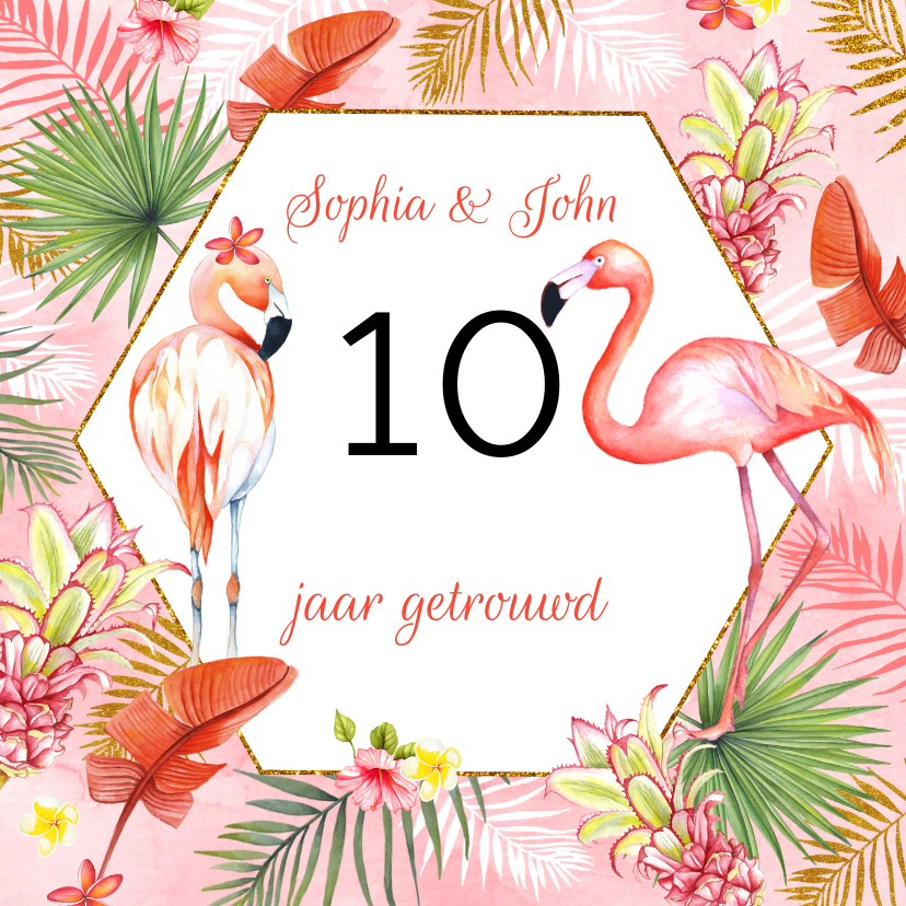 Felicitatie huwelijksjubileum flamingostel - Felicitatiekaarten Felicitatiekaarten - Felicitatie huwelijksjubileum flamingostel