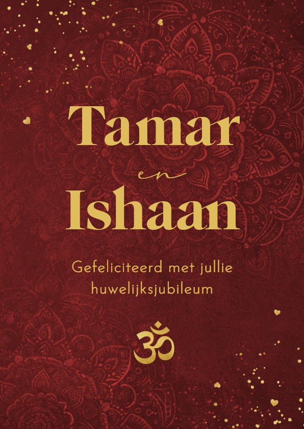 Felicitatie huwelijksjubileum rood mandala patroon hartjes - Felicitatiekaarten Felicitatiekaarten - Felicitatie huwelijksjubileum rood mandala patroon hartjes