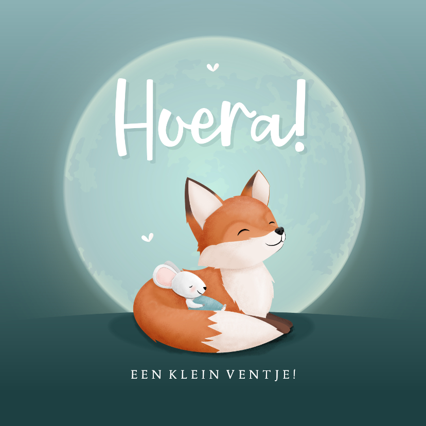 Felicitatie jongen sfeervolle maan met vosje en kleine muis - Felicitatiekaarten Felicitatiekaarten - Felicitatie jongen sfeervolle maan met vosje en kleine muis