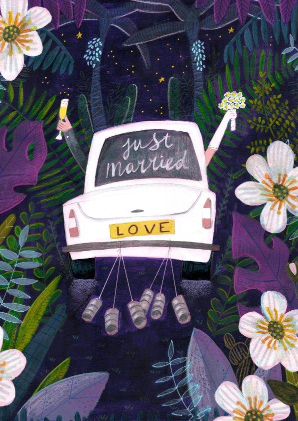 Felicitatie kaart avontuur trouwen auto - Felicitatiekaarten Felicitatiekaarten - Felicitatie kaart avontuur trouwen auto