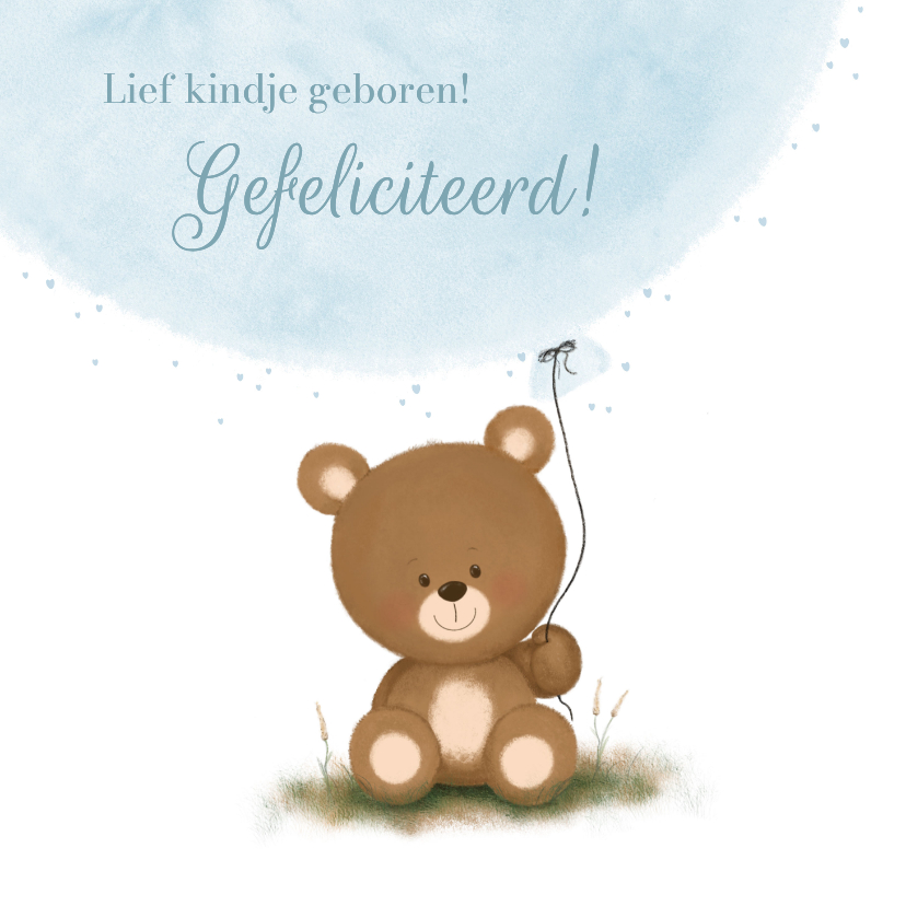 Felicitatie kaart geboorte jongen beertje met blauwe ballon - Felicitatiekaarten Felicitatiekaarten - Felicitatie kaart geboorte jongen beertje met blauwe ballon