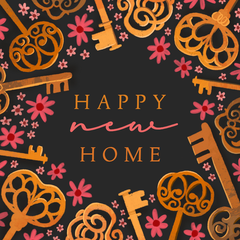 Felicitatiekaarten - Felicitatie kaart 'Happy new home' vintage sleutels